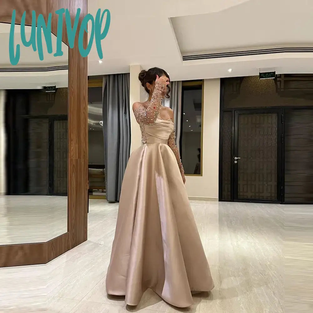 Lunivop Elegant Strapless Beading Prom Dresses Crystal Long Evening Dress  2024 Formal Girls Party Gown Dress Square Neckline Feminine