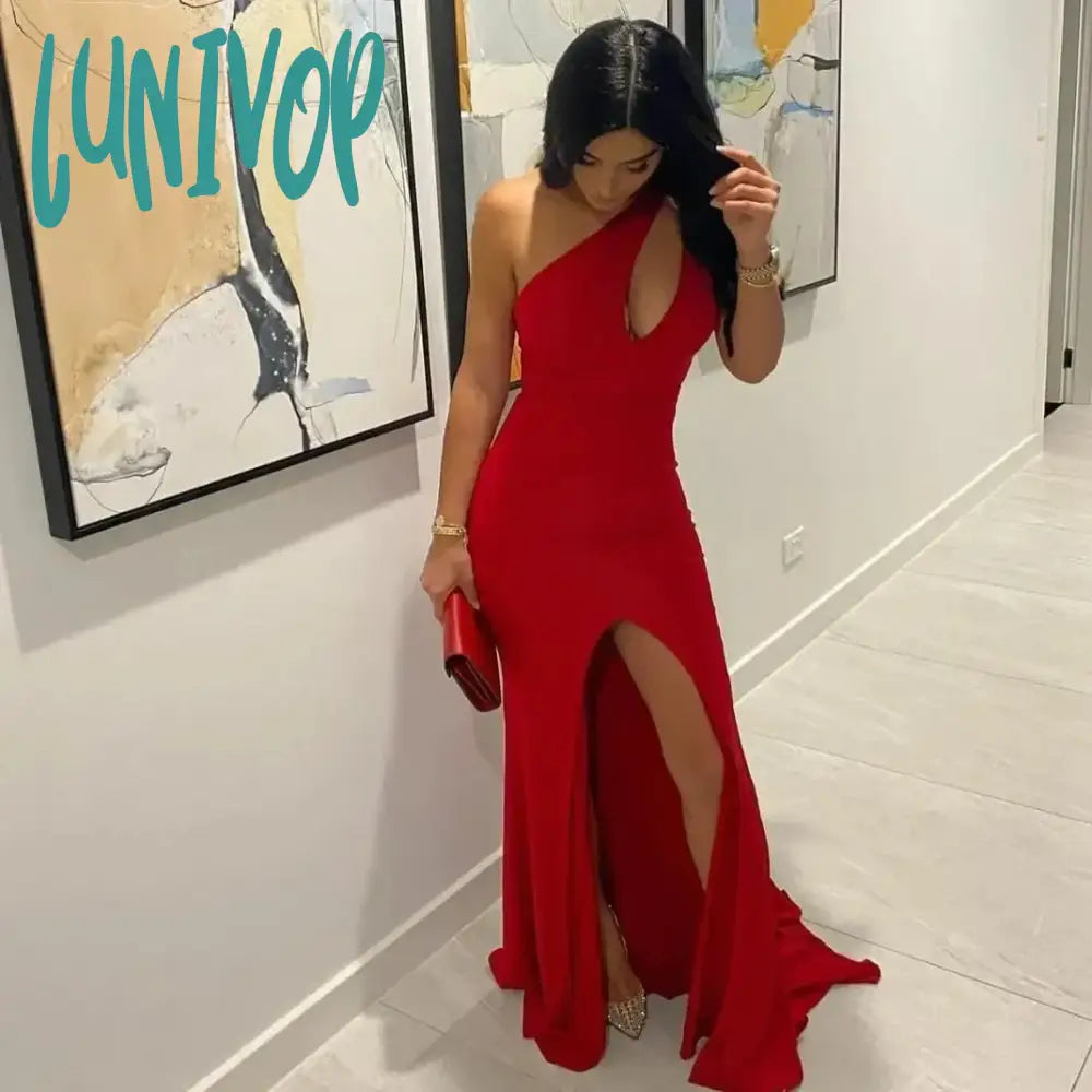 Lunivop Glamorous One Shoulder Sleeveless Evening Dresses 2024 Sexy Floor-Length Mermaid Court Party Gown Front Slit Arab vestidos de Tunics Chic fashionable