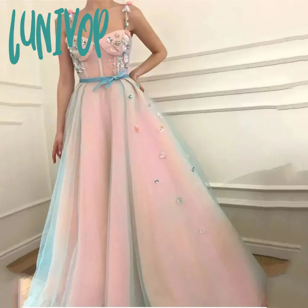 Lunivop Lovely Pink Prom Dresses 2024 Beads 3D Floral Spaghetti Strap Evening Dresses Floor-length Ladies Dancing Party Gown Dress Tunics Top rated