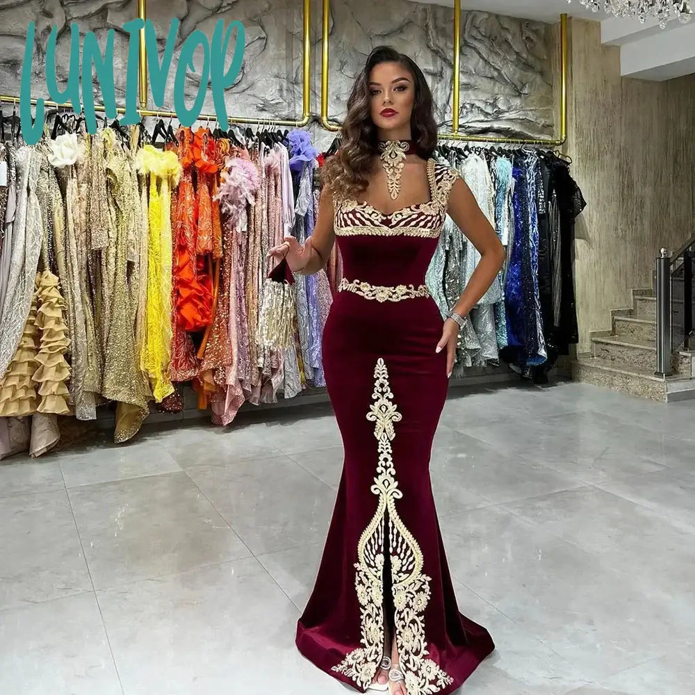 Lunivop Luxury Spaghetti Straps Lace Evening Dresses 2024 for Women Floor-Length Arab Custom Sexy Mermaid Court Party Gown Tunics Satin smooth