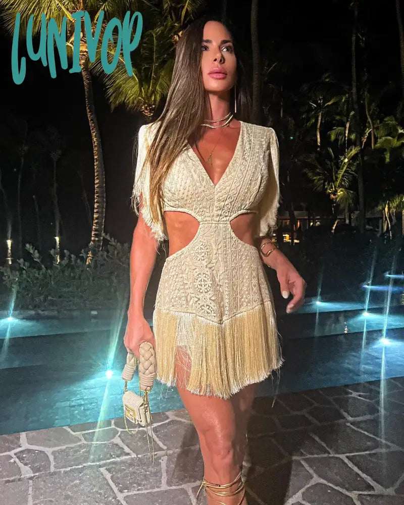 Lunivop New Lace Women Party Dress Bodycon Women's Dresses Fashion Evening Gown V-Neck Mini Tassle Dress Sexy Chic Cocktail Dress Tunics Summer linen Lunivop New Lace Women Party Dress Bodycon Women's Dresses Fashion Evening Gown V-Neck Mini Tassle Dress Sexy Chic Cocktail Dress Tunics Summer linen