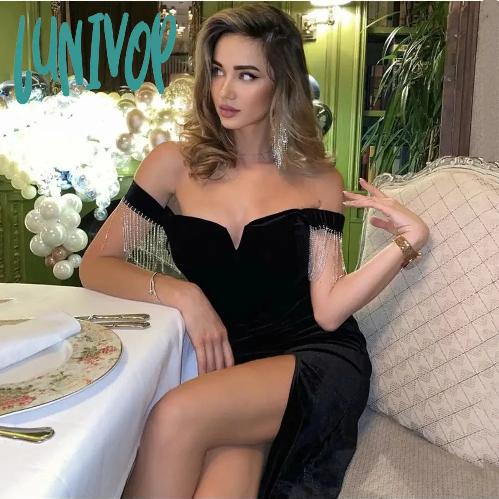 Lunivop New Summer Style Ladies Slash Neck Off the Shoulder Sexy Mid-calf Dress Bandage Fashion Evening Party Dress Shift Classic Vintage