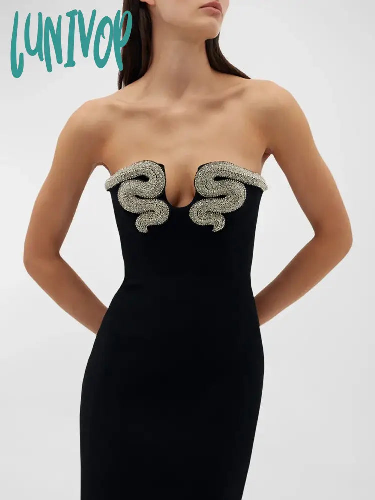 Lunivop New Women Elegant Sexy Strapless Luxury Diamond Crystal Snake Bodycon Long Bandage Dress Birthday Evening Cocktail Party Dresses Tunics Silk luxurious Lunivop New Women Elegant Sexy Strapless Luxury Diamond Crystal Snake Bodycon Long Bandage Dress Birthday Evening Cocktail Party Dresses Tunics Silk luxurious