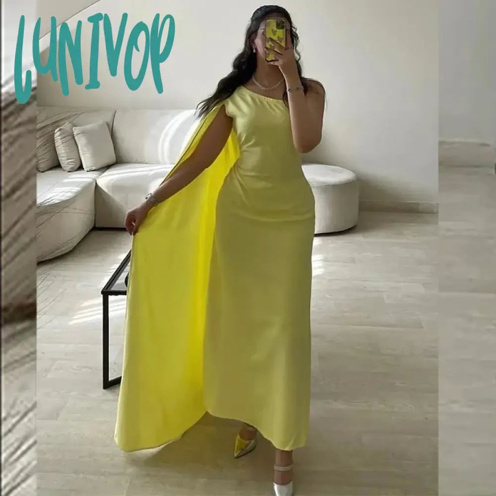 Lunivop Simple One Shoulder Sleeveless Evening Dress Ankle-Length Sexy Mermaid Prom Party Gowns with Creap Dubai Arab for Women Tunics Silk luxurious