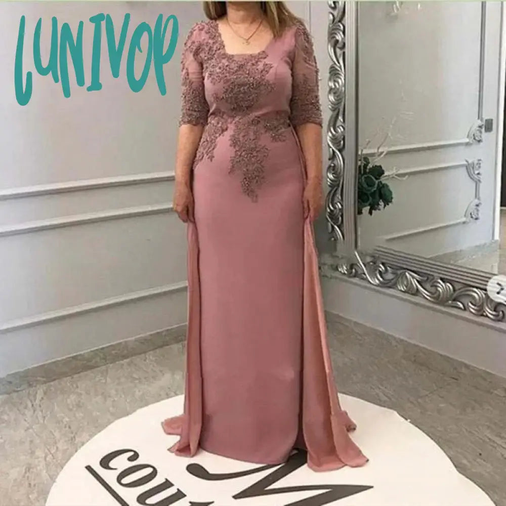 Lunivop Square Neck Appliques Lace Evening Dresses Floor-Length Sexy Mermaid Court Mother of the Bride Dress Custom for Mother Tunics Short Trendy