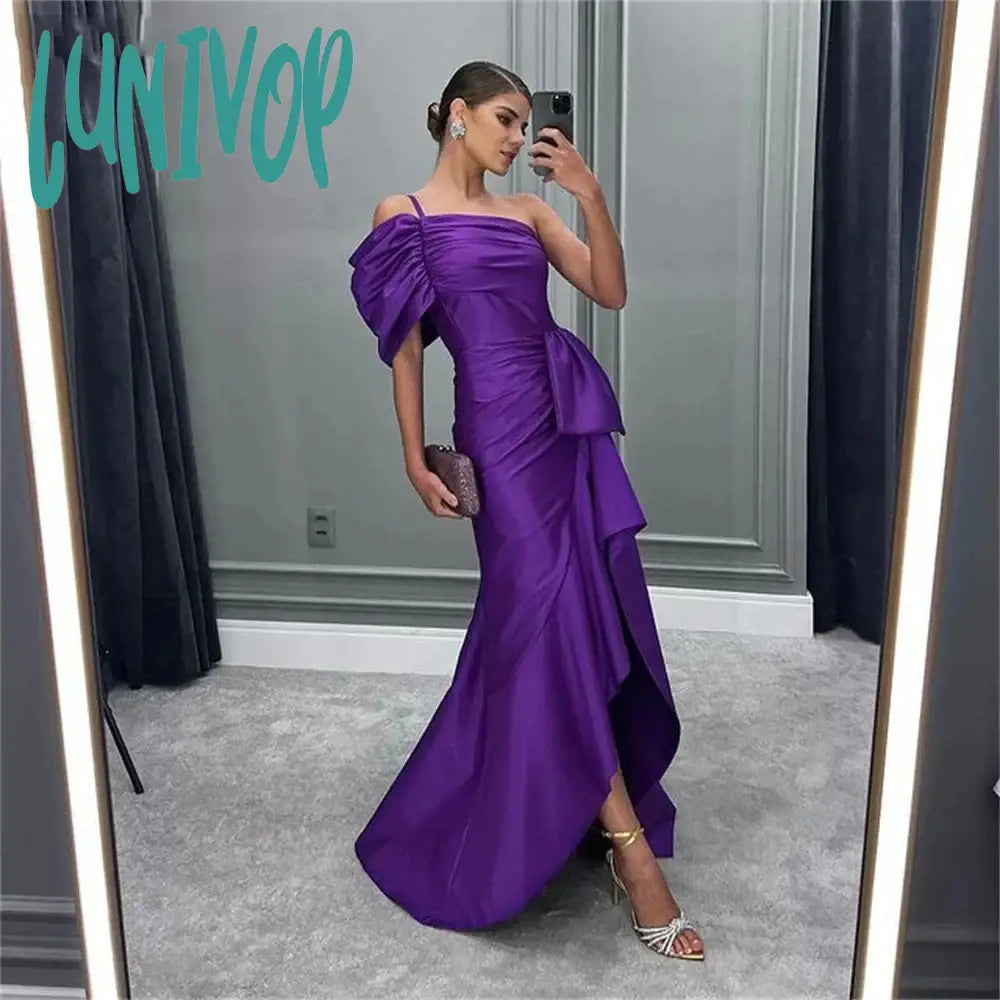 Lunivop Strapless Purple for Wome Evening Dresses Asymmetrical Sexy Mermaid Prom Gowns 2024 Ruffles Custom Dubai Arab robes de soirée Tunics Cozy comfortable