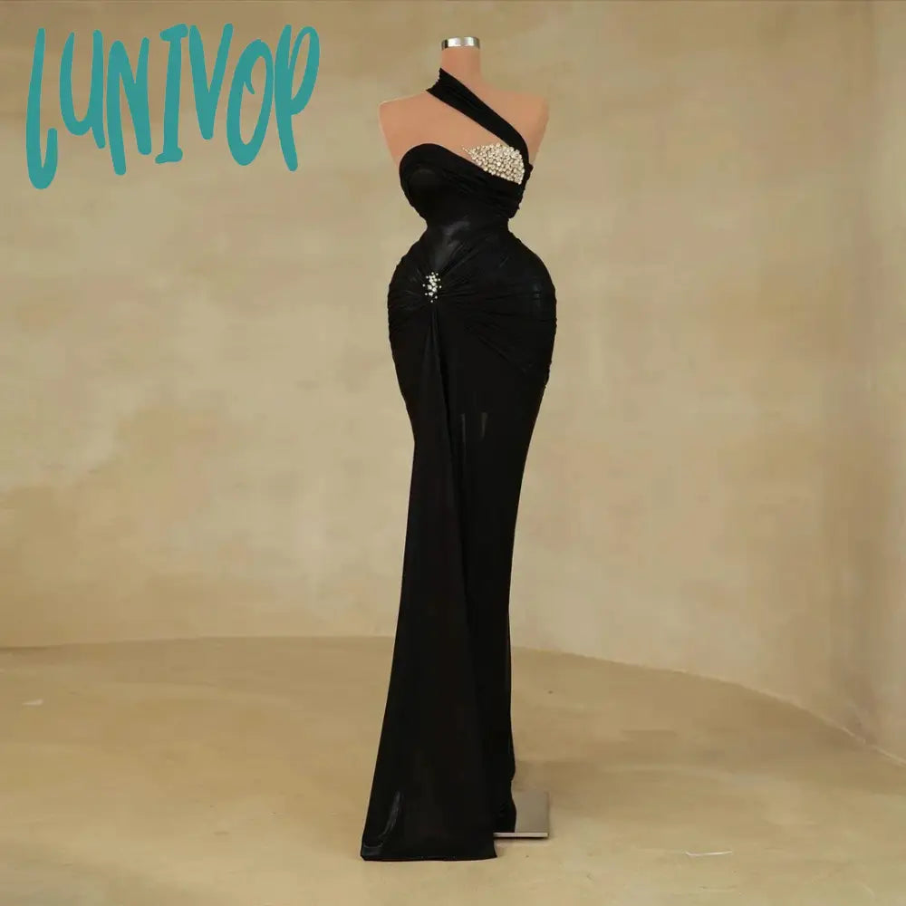 Lunivop Strapless Sparking Crystal Evening Dresses Sexy Mermaid Floor-Length Prom Gowns Satin Pleated Dubai Arab 2024 for Women Tunics Luxurious high-end