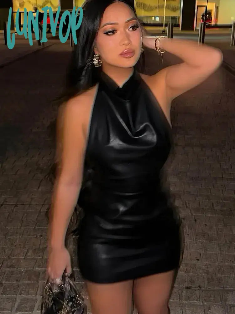 Lunivop Women Fashion Dresses Imitation Leather Black Backless Tight Cropped Dress Woman Vintage Evening Dress Mujer Vestidos Tunics Business professional Lunivop Women Fashion Dresses Imitation Leather Black Backless Tight Cropped Dress Woman Vintage Evening Dress Mujer Vestidos Tunics Business professional