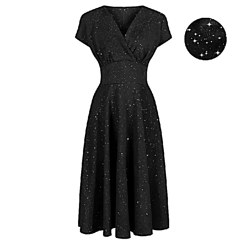 Black Velour Sparkly Glitter A Line Crossover Top Capped Sleeve Party Dress Tunics Wedding white Black Velour Sparkly Glitter A Line Crossover Top Capped Sleeve Party Dress Tunics Wedding white