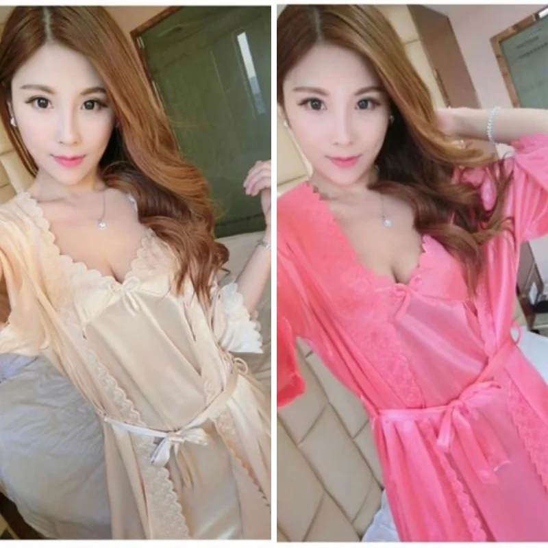 Pack Of 2 - Short Night Dress & Full Sleeves Robe - Pink & Skin Tunics Leisure comfortable Pack Of 2 - Short Night Dress & Full Sleeves Robe - Pink & Skin Tunics Leisure comfortable