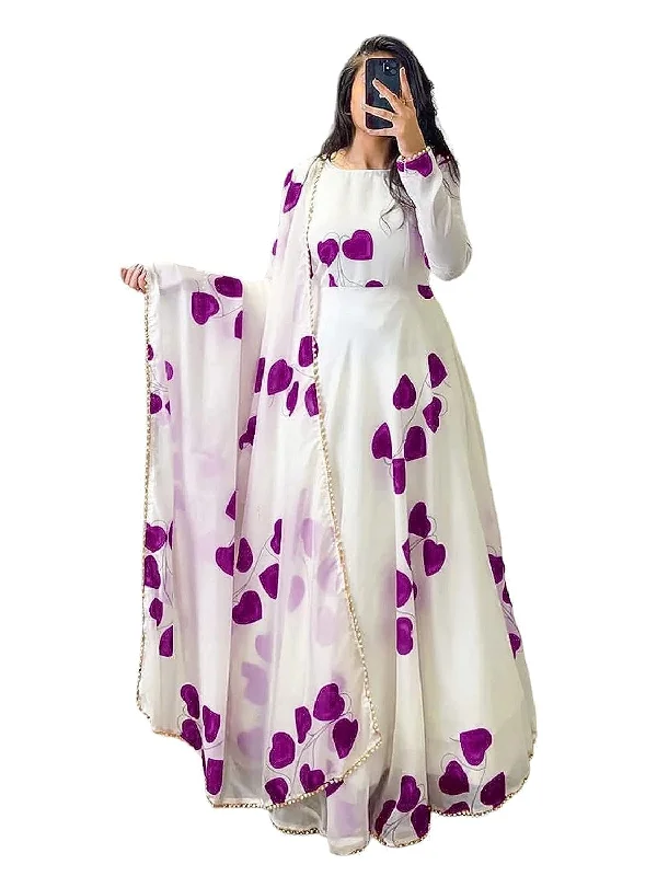 Women's Georgette Printed Gown Maxi Dress Collection Traditional Ethnic Embroidery Long Kurti Party Dresses Western Girls and Women Dress (2XL, Purpel) Off-the-shoulder Chic Trendy Women's Georgette Printed Gown Maxi Dress Collection Traditional Ethnic Embroidery Long Kurti Party Dresses Western Girls and Women Dress (2XL, Purpel) Off-the-shoulder Chic Trendy