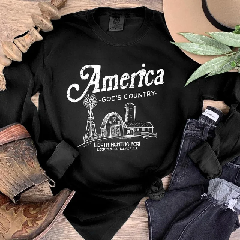 America-God’s Country Long Sleeve Tee Layered Multi-layer Single Layer Layered Multi-layer Single Layer