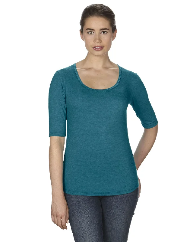 Anvil Ladies Triblend Deep Scoop Half-Sleeve T-Shirt | Hth Galap Blue Satin Blend Silk Blend Wool Blend Satin Blend Silk Blend Wool Blend