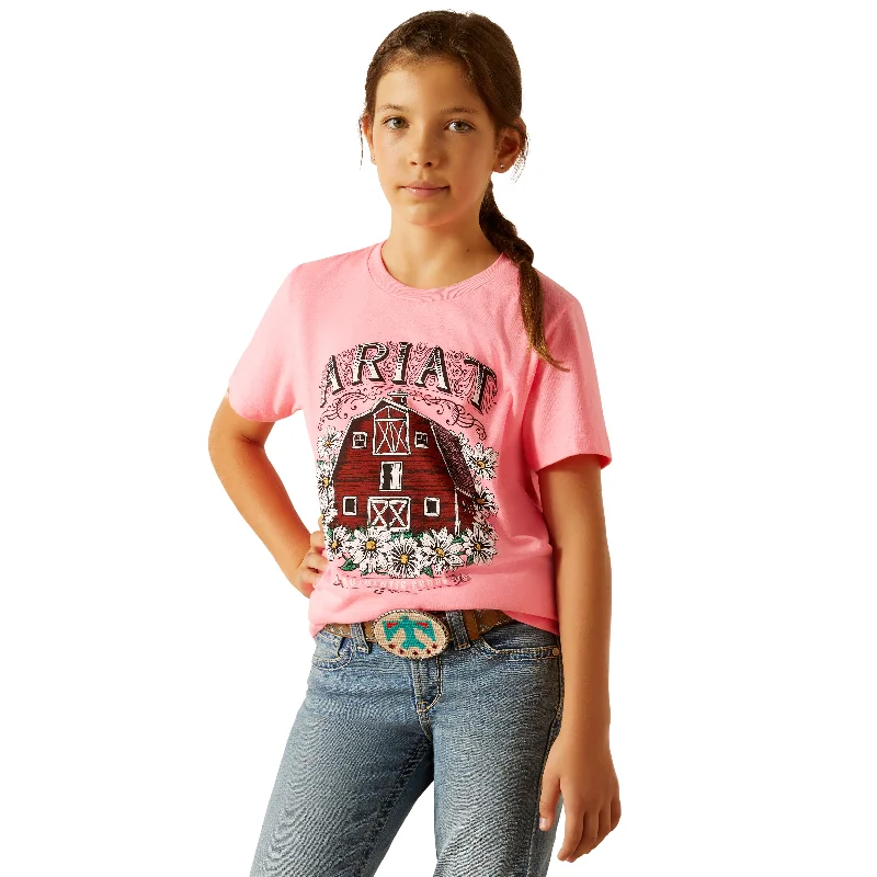 Ariat Girl's Floral Farm Pink Ice Short Sleeve T-Shirt 10051774 Rayon Fabric Velvet Fabric Corduroy Fabric Rayon Fabric Velvet Fabric Corduroy Fabric