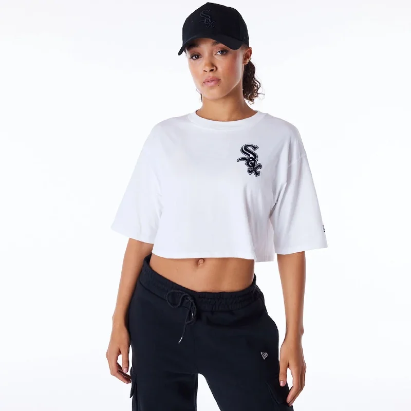 Chicago White Sox Womens MLB Lifestyle White Crop T-Shirt Spandex Blend Rayon Blend Denim Blend Spandex Blend Rayon Blend Denim Blend