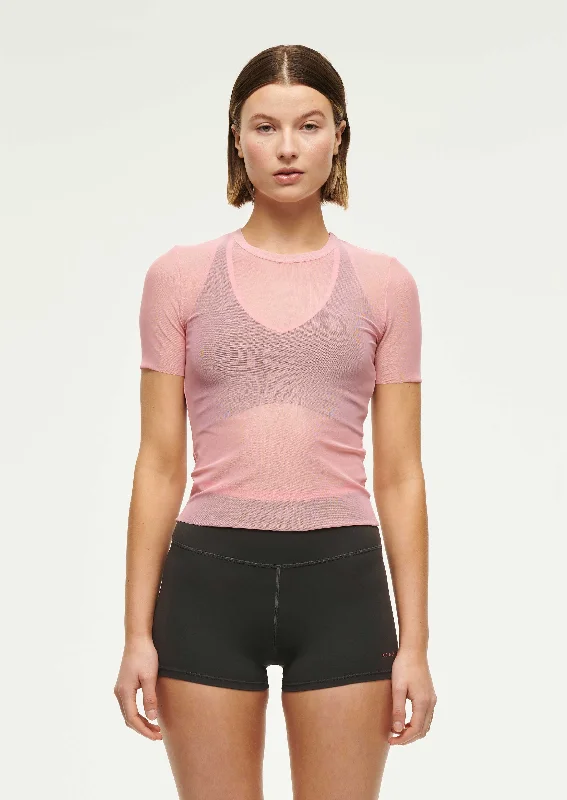 DISCOVERY MESH TEE IN CANDY PINK Ribbed Striped Patterned Ribbed Striped Patterned
