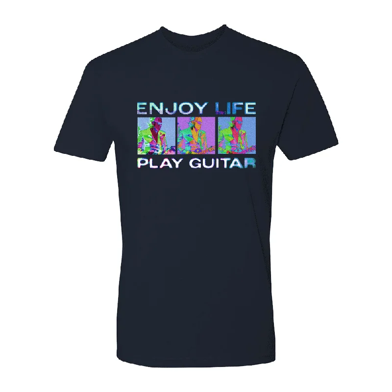 Enjoy Life, Play Guitar Retro T-Shirt (Unisex) Front Pockets Side Pockets Patch Pockets Front Pockets Side Pockets Patch Pockets