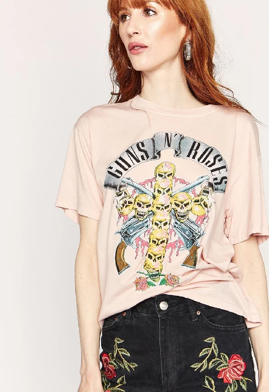 Guns N' Roses Skull Cross Boyfriend T-Shirt - Blush Polka Dot Checkered Tartan Polka Dot Checkered Tartan