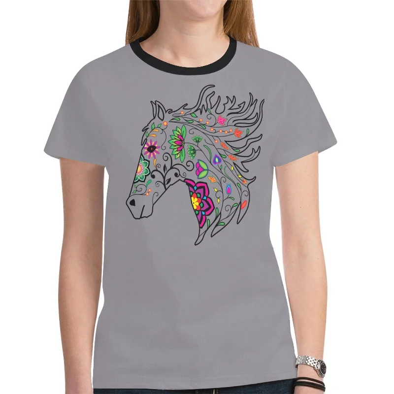 Horse Spirit Guide (Dark Gray) T-shirt for Women Fitted T-Shirt Seamless Stretchy Fitted T-Shirt Seamless Stretchy