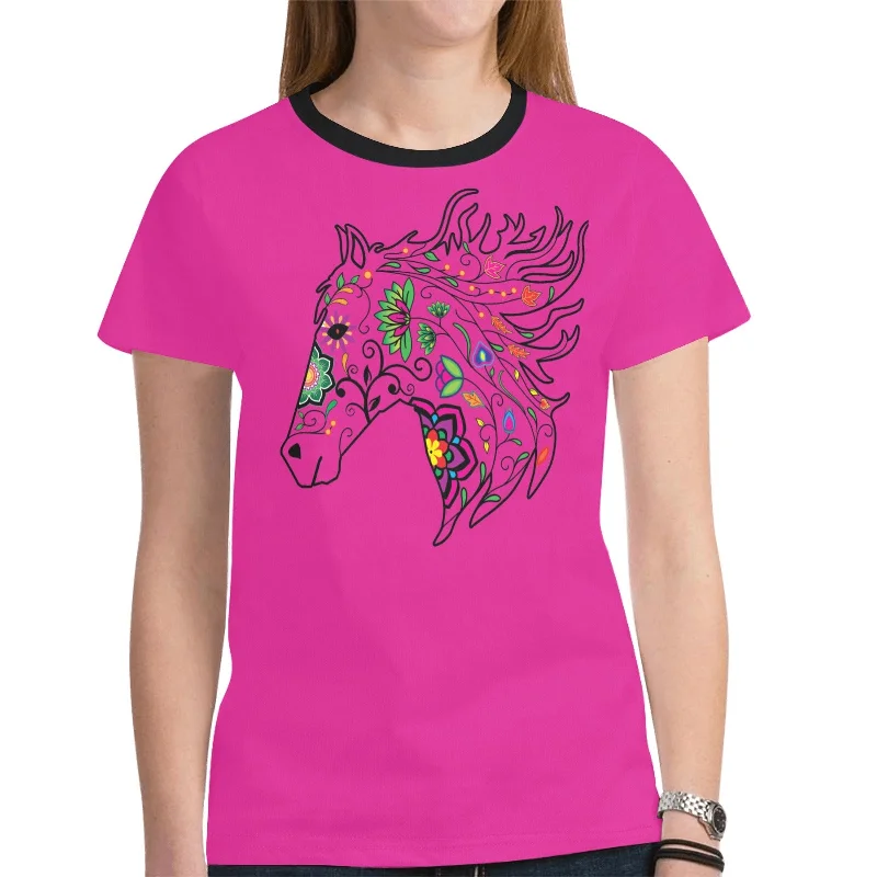 Horse Spirit Guide (Pink) T-shirt for Women Ribbed T-Shirt High Neck Heavyweight Ribbed T-Shirt High Neck Heavyweight Horse Spirit Guide (Pink) T-shirt for Women Ribbed T-Shirt High Neck Heavyweight Ribbed T-Shirt High Neck Heavyweight