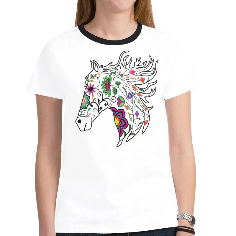 Horse Spirit Guide (White) T-shirt for Women Polka Dot Checkered Tartan Polka Dot Checkered Tartan