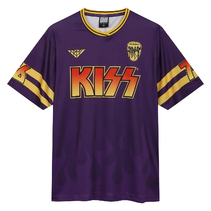 KISS | Official Band Rock FC Football Shirt | Destroyer Zippered Buttoned Snapped Zippered Buttoned Snapped
