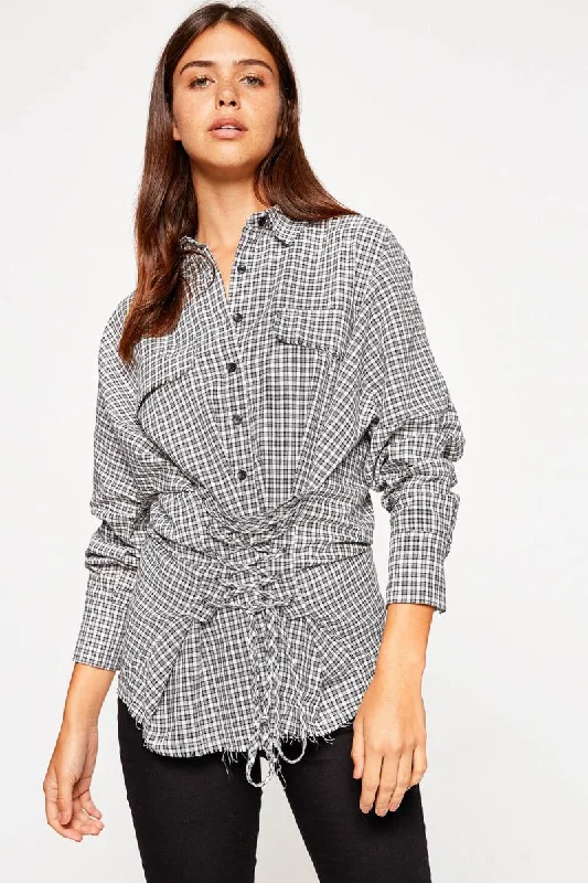 Women Black Plaid Shirt Solid Color Striped Floral Solid Color Striped Floral