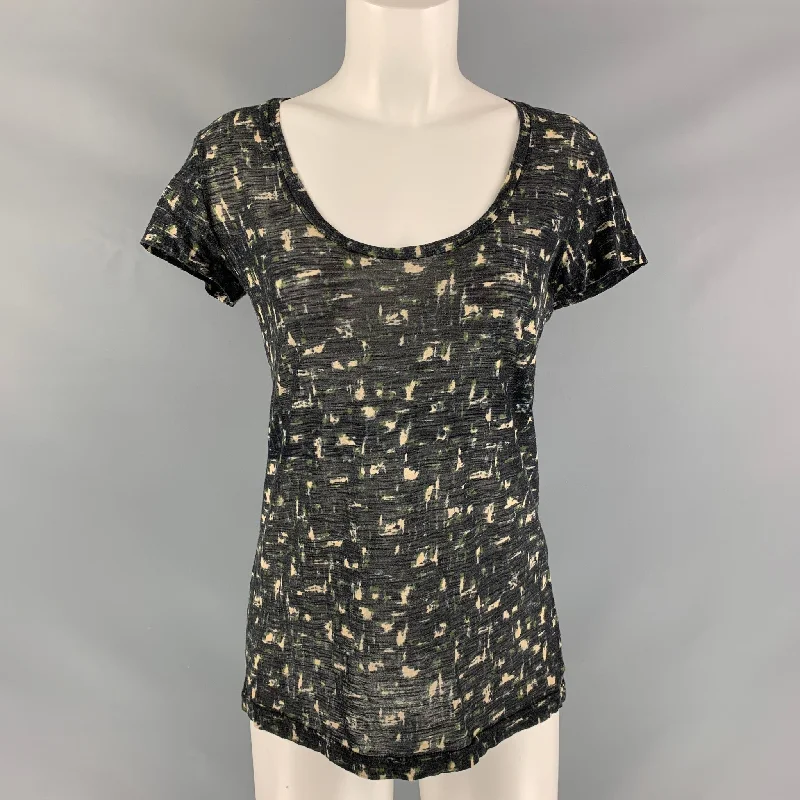 PROENZA SCHOULER Size XS Grey & Olive Cotton Marbled T-Shirt Handmade Hand-knitted Hand-woven Handmade Hand-knitted Hand-woven PROENZA SCHOULER Size XS Grey & Olive Cotton Marbled T-Shirt Handmade Hand-knitted Hand-woven Handmade Hand-knitted Hand-woven