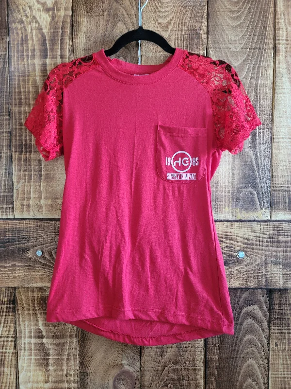 RED LACE TSHIRT Fashionable Trendy Casual Fashionable Trendy Casual