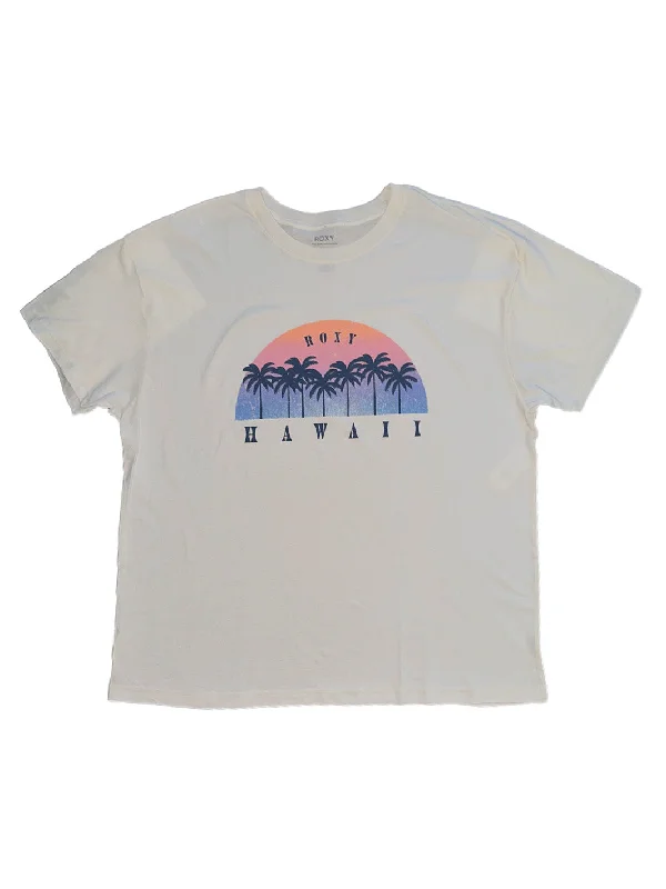 ROXY SUNSET PALMS HAWAII WOMENS TEE - WHITE Silk Blend Satin Velvet Silk Blend Satin Velvet