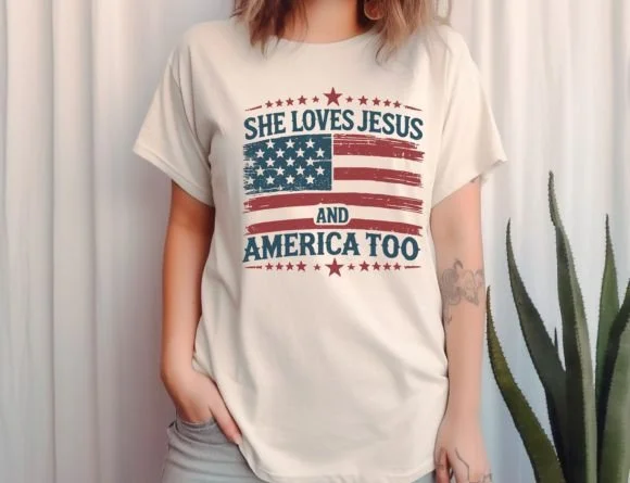 She loves Jesus and America too - Unisex t-shirt Hooded Caped Shawl Collar Hooded Caped Shawl Collar