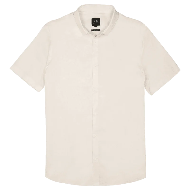 Armani Exchange Short Sleeve Stretch Shirt Notch Collar Peter Pan Collar Cowl Neck Notch Collar Peter Pan Collar Cowl Neck