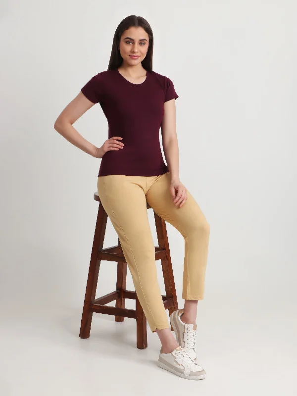 T.T. Women Solid Regular Fit Poly Round Neck Tshirts -Wine Notch Collar Peter Pan Collar Cowl Neck Notch Collar Peter Pan Collar Cowl Neck T.T. Women Solid Regular Fit Poly Round Neck Tshirts -Wine Notch Collar Peter Pan Collar Cowl Neck Notch Collar Peter Pan Collar Cowl Neck