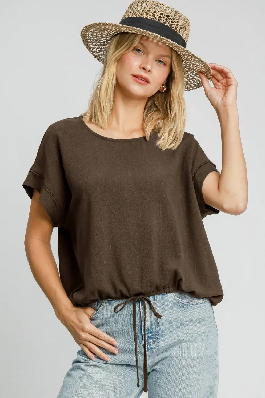 Umgee Drawstring Hem Round Neck Short Sleeve T-Shirt Satin Blend Silk Blend Wool Blend Satin Blend Silk Blend Wool Blend Umgee Drawstring Hem Round Neck Short Sleeve T-Shirt Satin Blend Silk Blend Wool Blend Satin Blend Silk Blend Wool Blend