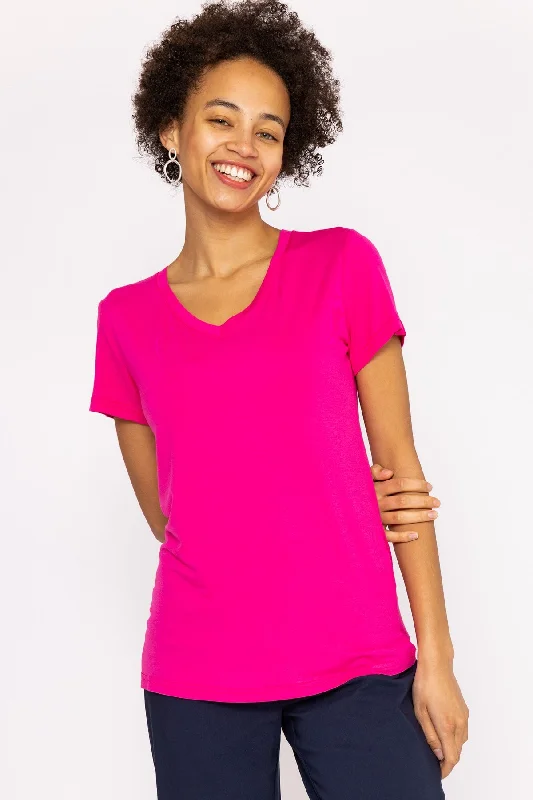 V Neck Tee in Pink Terry Blend Velvet Blend Canvas Blend Terry Blend Velvet Blend Canvas Blend