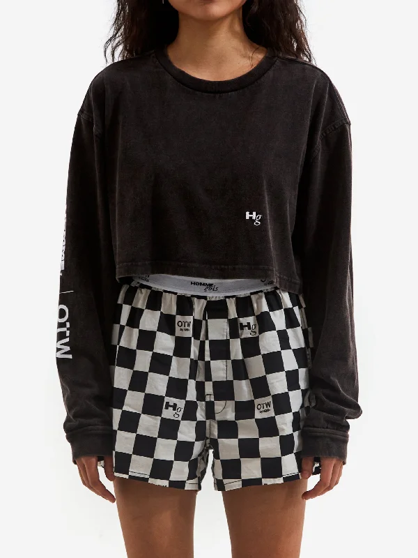 Vans x Hommegirls OTW Hommegirls Long Sleeve Crop T-Shirt - Washed Black Collared Crew Neck Turtle Neck Collared Crew Neck Turtle Neck