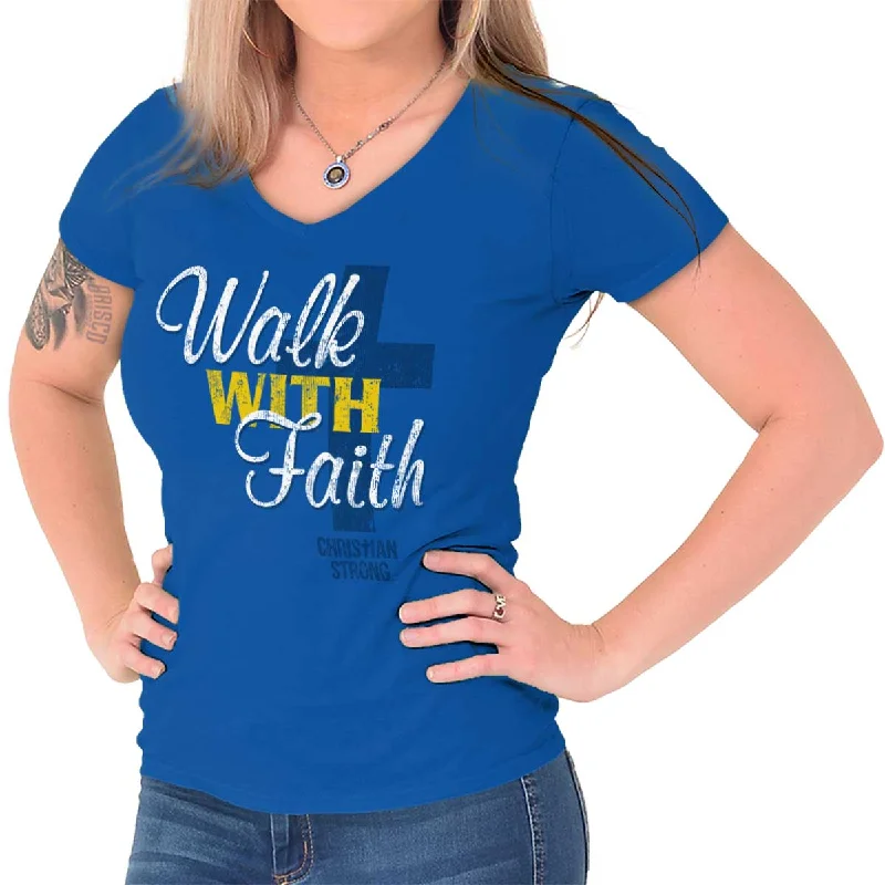 Walk With Faith Junior Fit V-Neck T-Shirt Ribbed Striped Patterned Ribbed Striped Patterned Walk With Faith Junior Fit V-Neck T-Shirt Ribbed Striped Patterned Ribbed Striped Patterned
