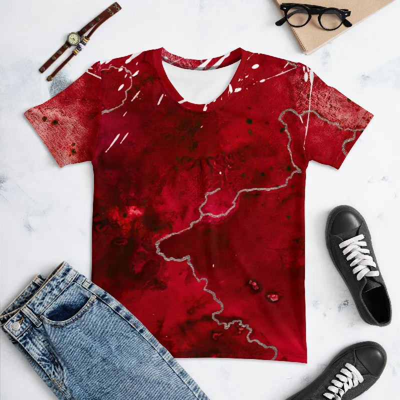 Women's T-shirt "Crimson Sky 1" Notch Collar Peter Pan Collar Cowl Neck Notch Collar Peter Pan Collar Cowl Neck Women's T-shirt "Crimson Sky 1" Notch Collar Peter Pan Collar Cowl Neck Notch Collar Peter Pan Collar Cowl Neck