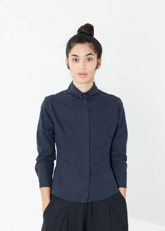 Wrinkled Tux Shirt in Navy Asymmetrical Pockets Print Asymmetrical Pockets Print