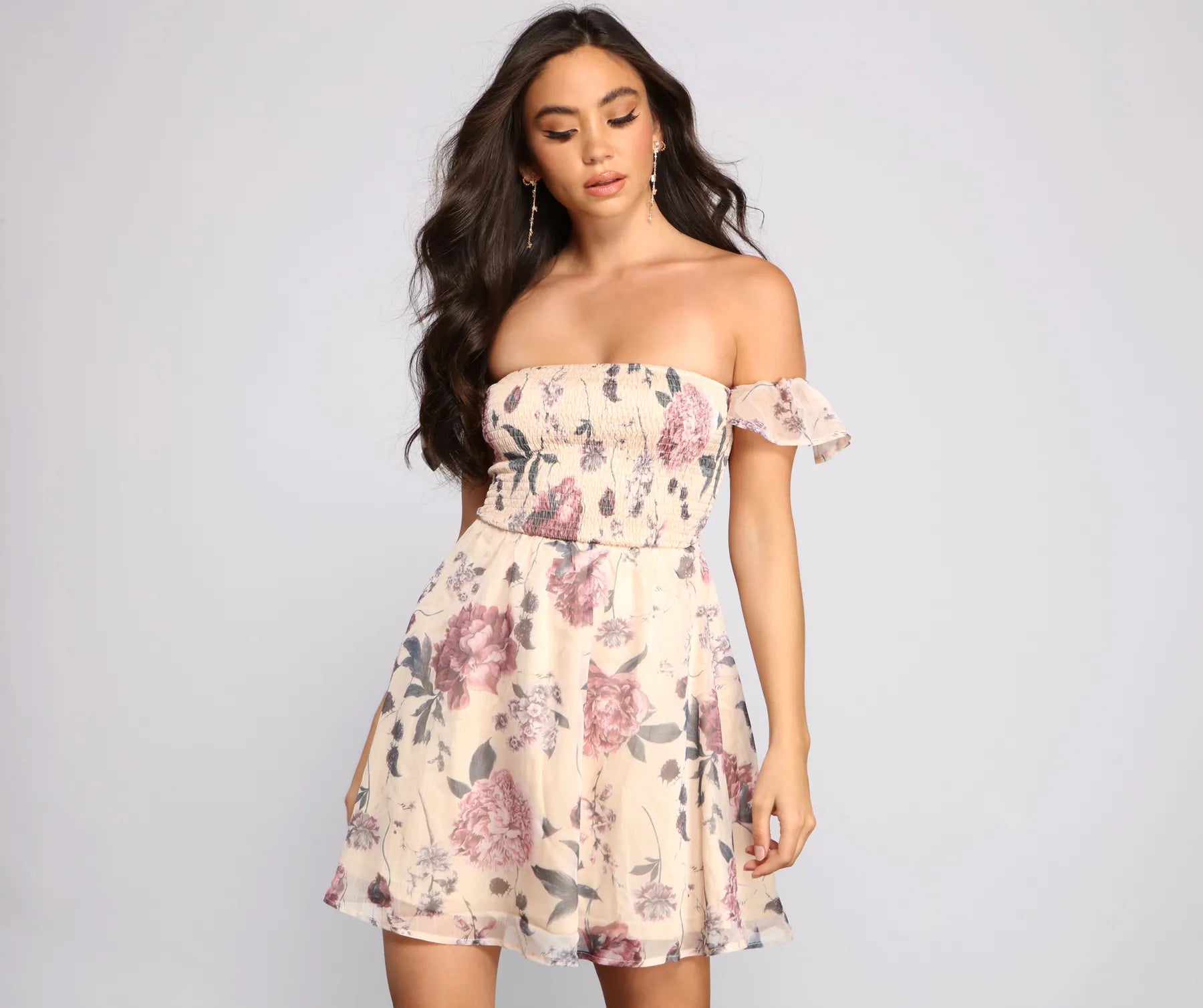 Chic Floral Chiffon Off The Shoulder Mini Dress Tunics Brand named Tunics Brand named Chic Floral Chiffon Off The Shoulder Mini Dress Tunics Brand named Tunics Brand named